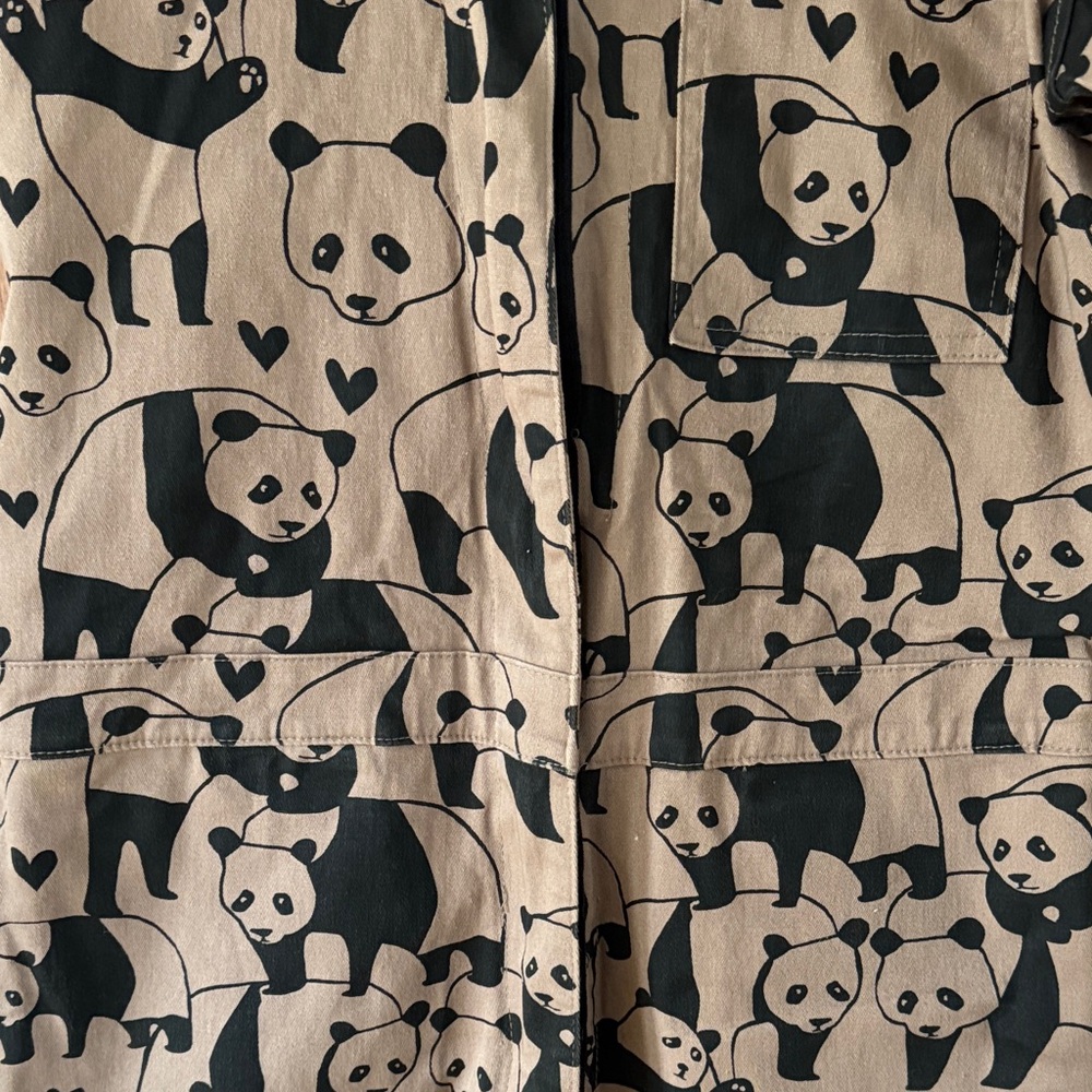 Nooworks Rare Tan/Taupe and Black Panda Pattern Jumpsuit Sz Small - Picture 7 of 14